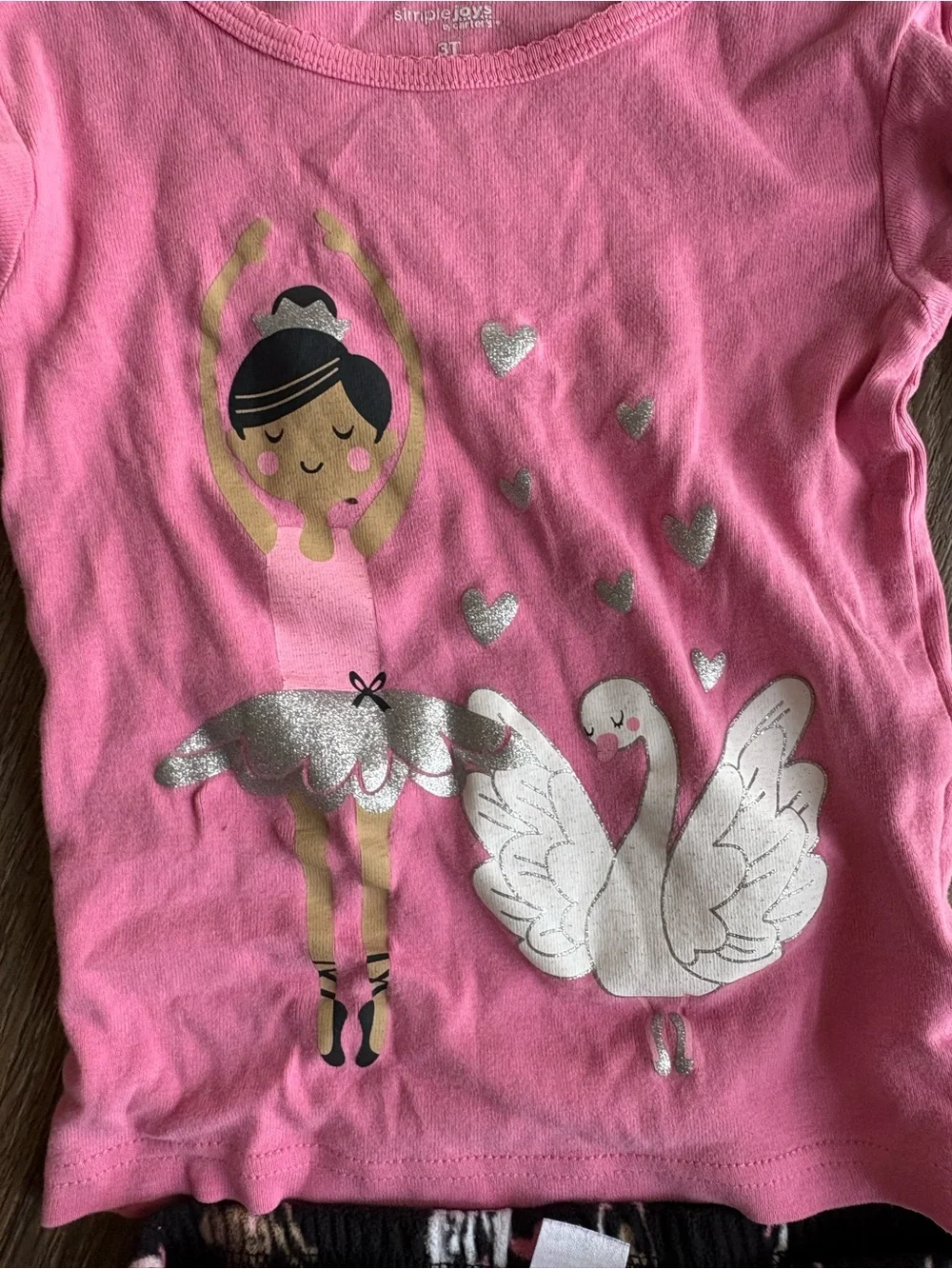 Kids Pink Ballerina Pajama Set - Long Sleeve Top & Fleece Pants