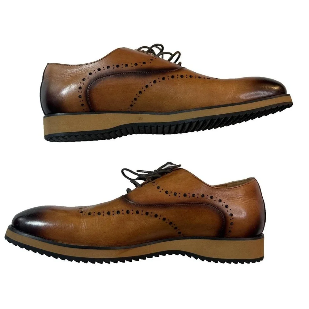 Moretti Brogue Oxford Dress Shoes Mens Size 10 Brown Leather Wingtip Lace Up
