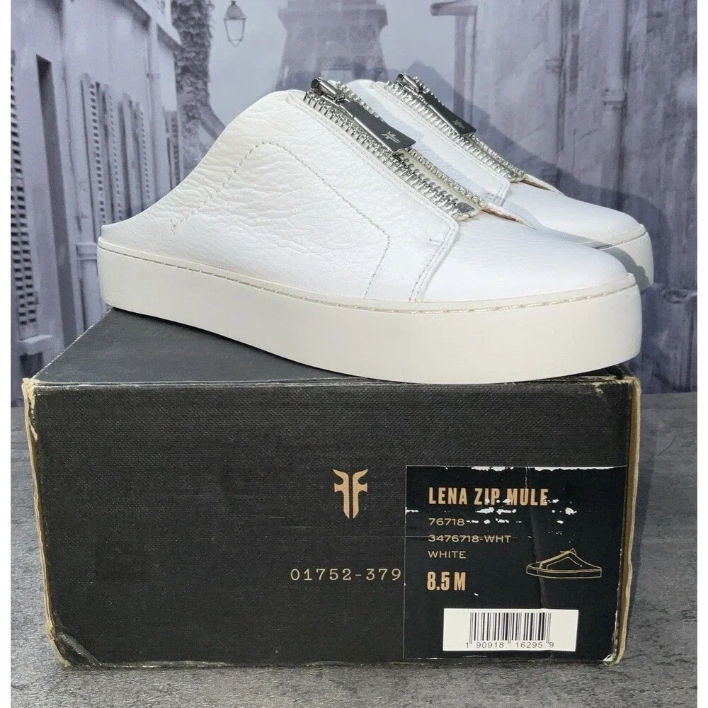 FRYE  Women’s Lena Zip Mule Shoe,White Size 8.5M