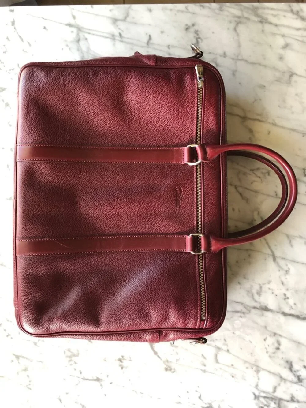 Longchamp Le Foulonné leather briefcase in a burgundy / deep red