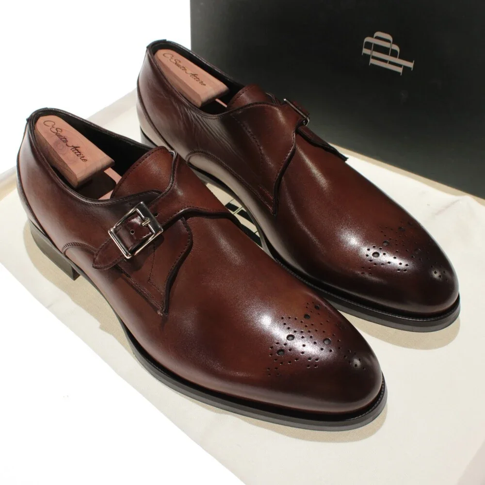 Pastori NWB Single Monk Strap Dress Shoes Size 10.5 US in Brown Leather