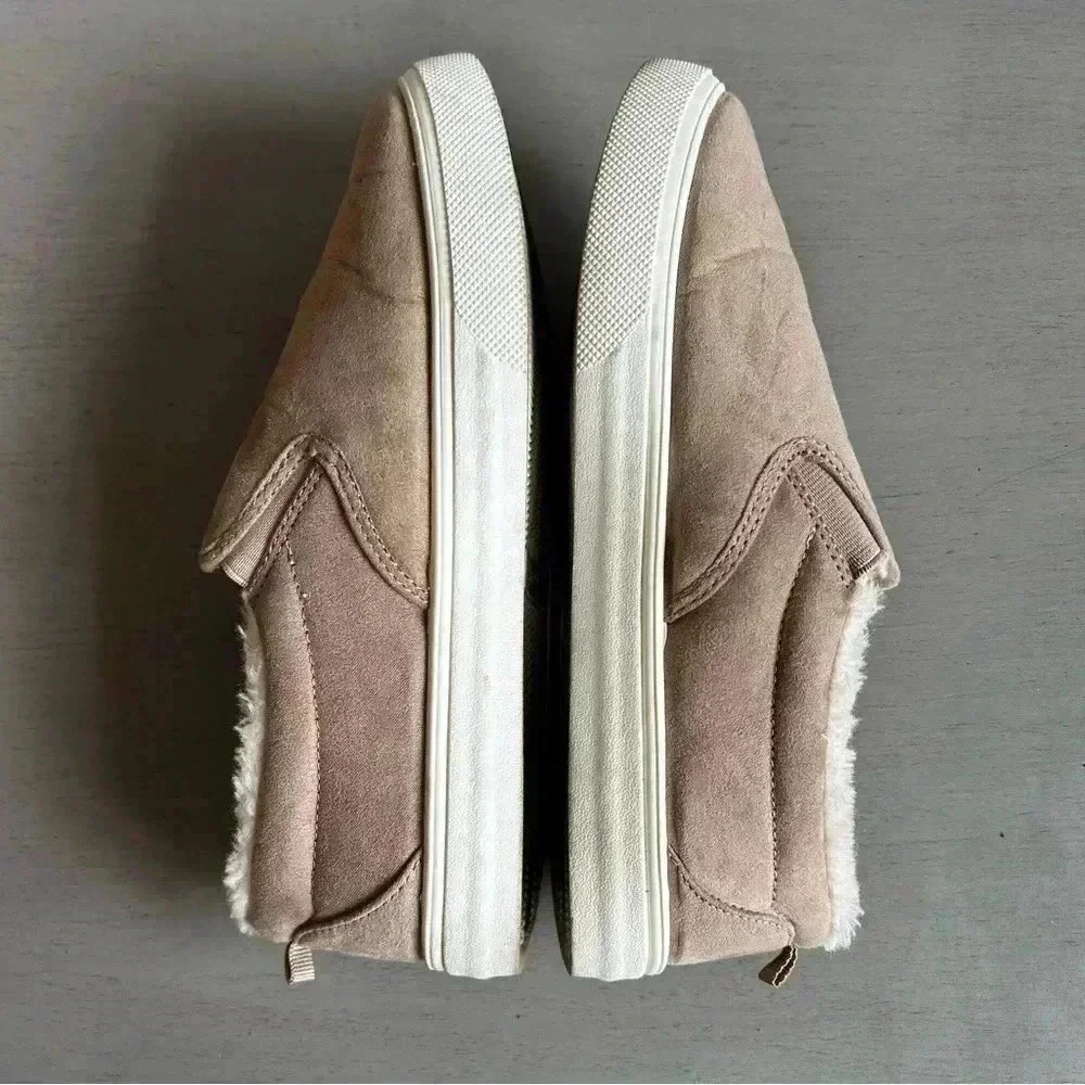 ESPRIT Slip On Sneaker Women 7.5 Paramount Neutral Tan Faux Fur Round Toe Shoe