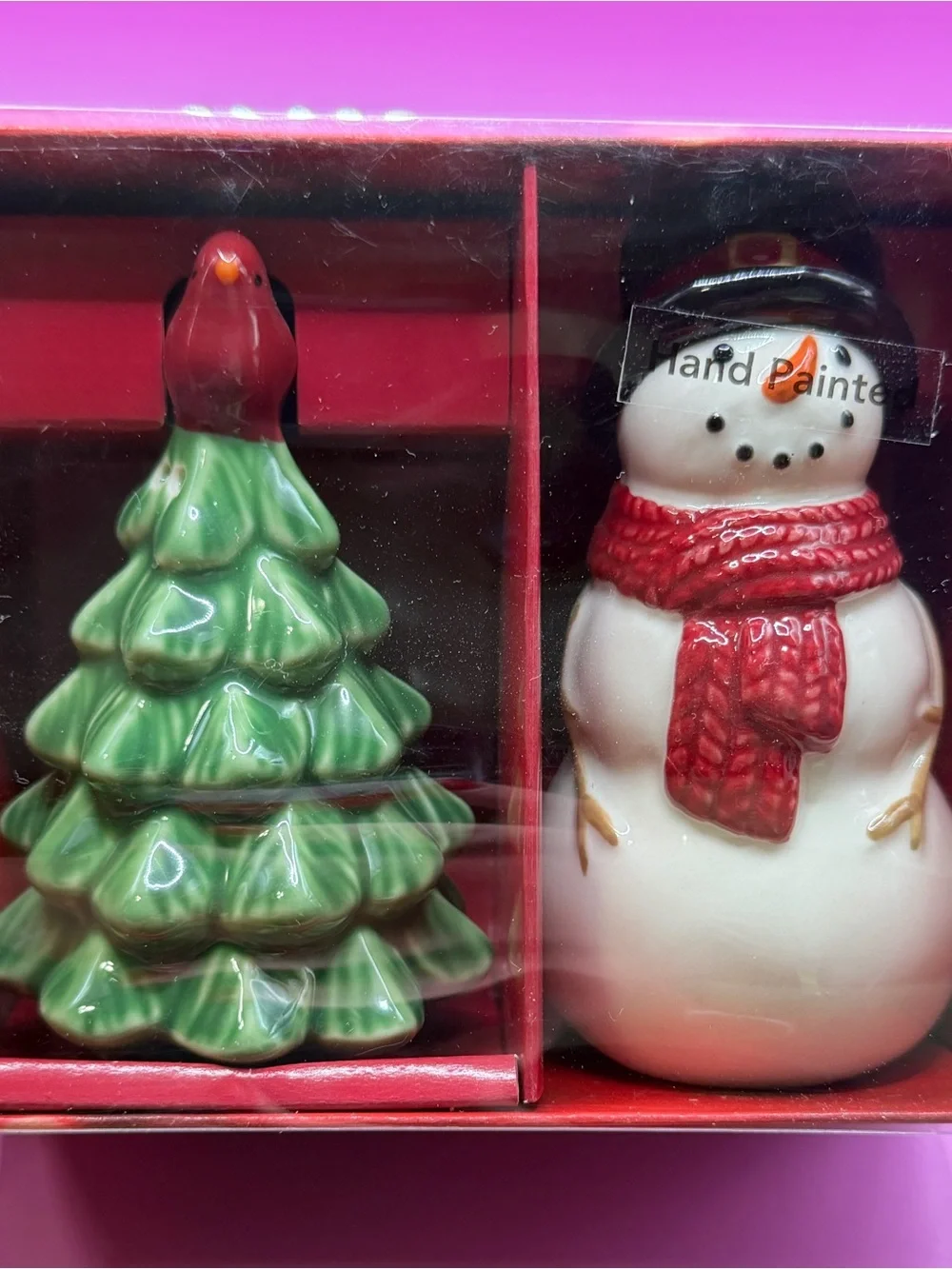Green Tree & White Snowman Salt & Pepper Shaker Set