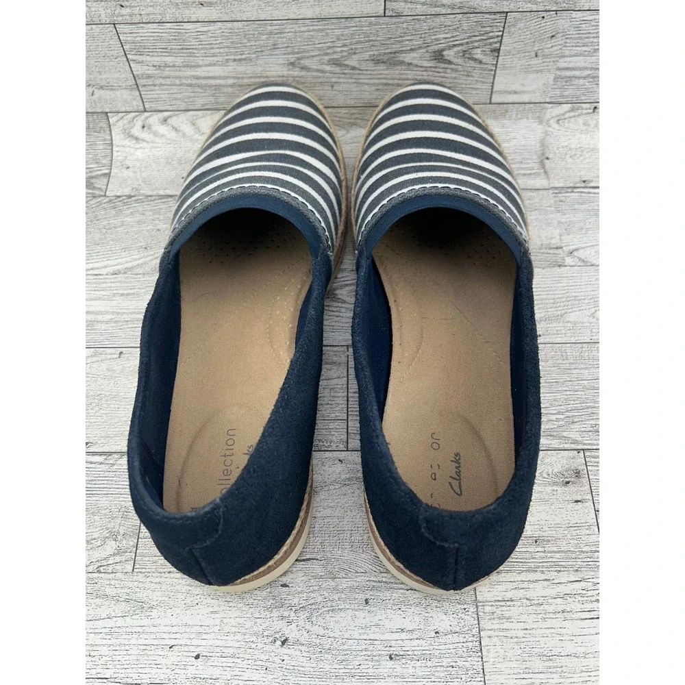 Clarks Striped Espadrille Flats Womens‎ Shoes Navy White Size 8.5