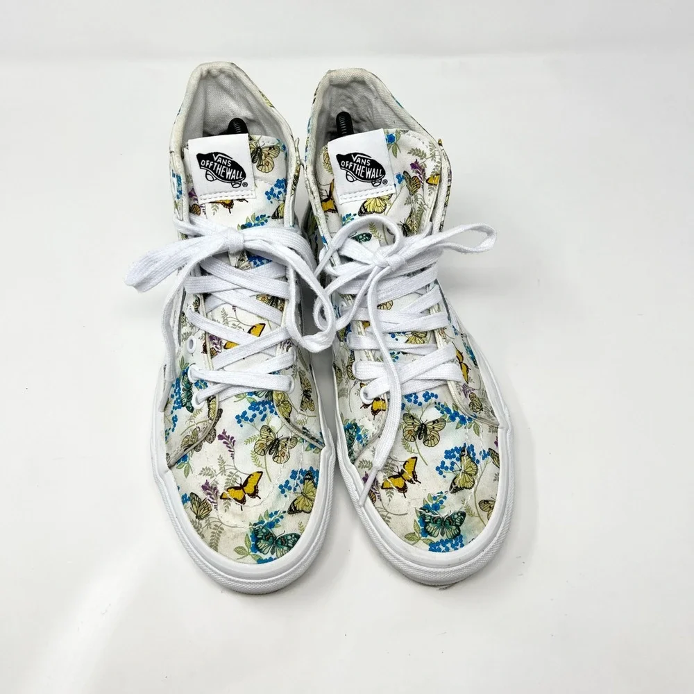 Vans Sk8-Hi Butterfly Floral White High Top Sneakers Mens Size 8 Womens 9.5