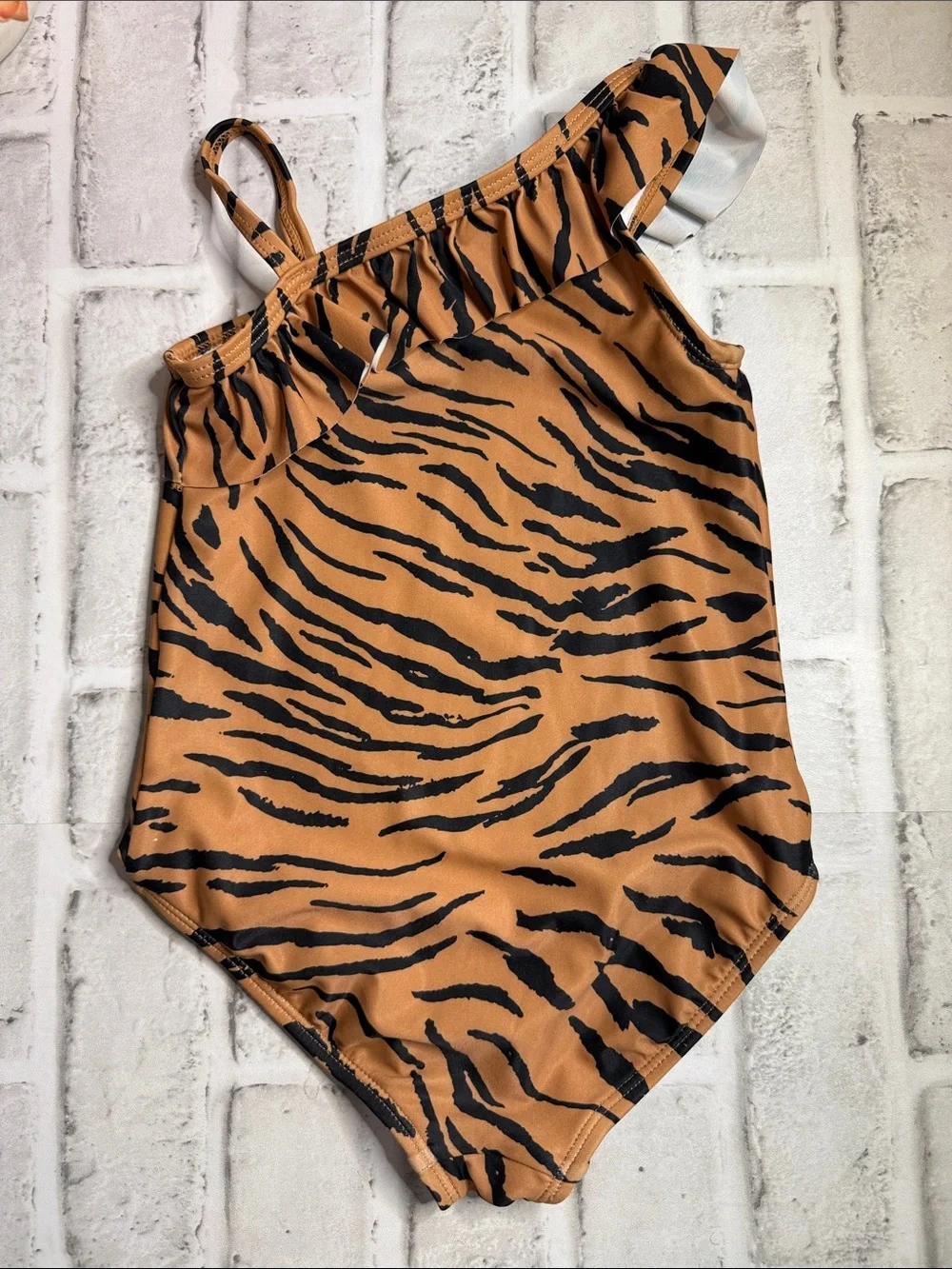 Carter's Girls One-Shoulder Tiger Stripe Swimsuit - Rust and Black