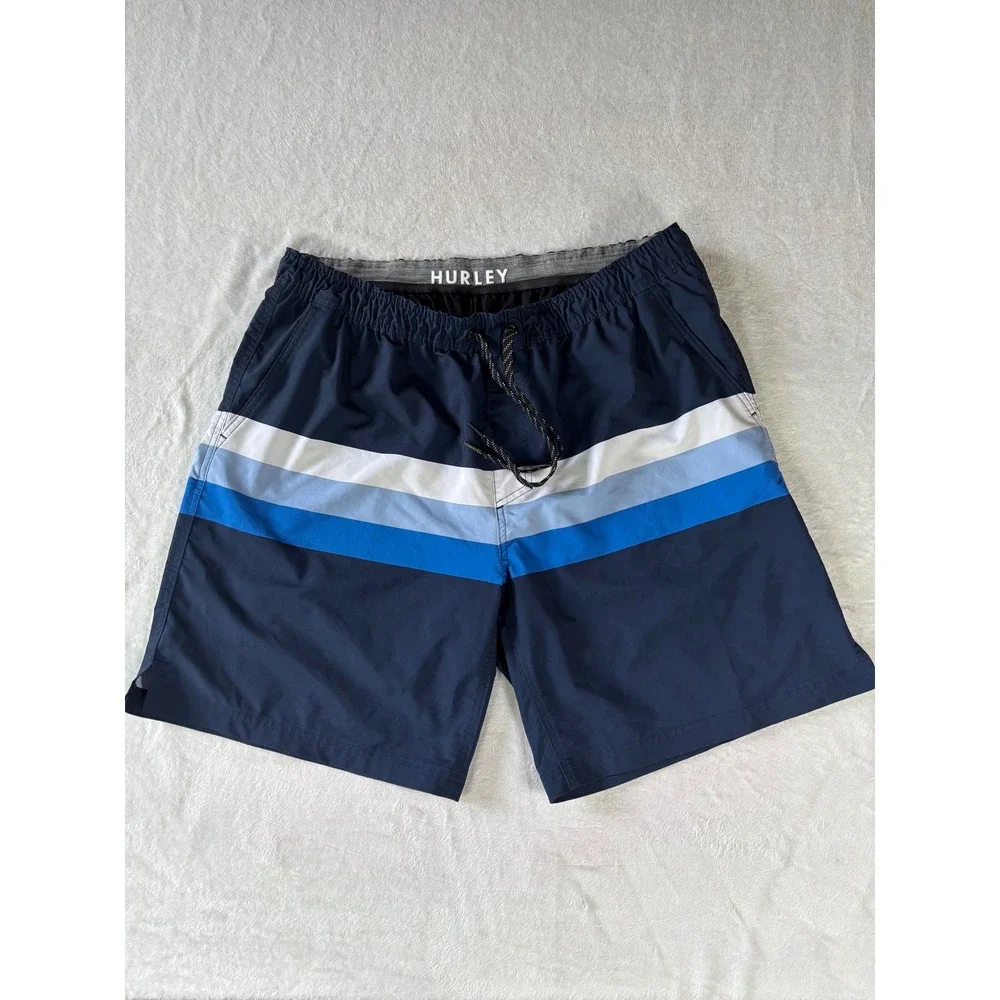 Hurley Mens XXL Board Shorts Navy Blue Swim Trunks Elastic Waist Drawstring