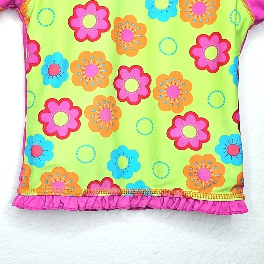 CARTER'S Floral Rash Guard Swim Tee Shirt size 3T Pink Green Blue Orange
