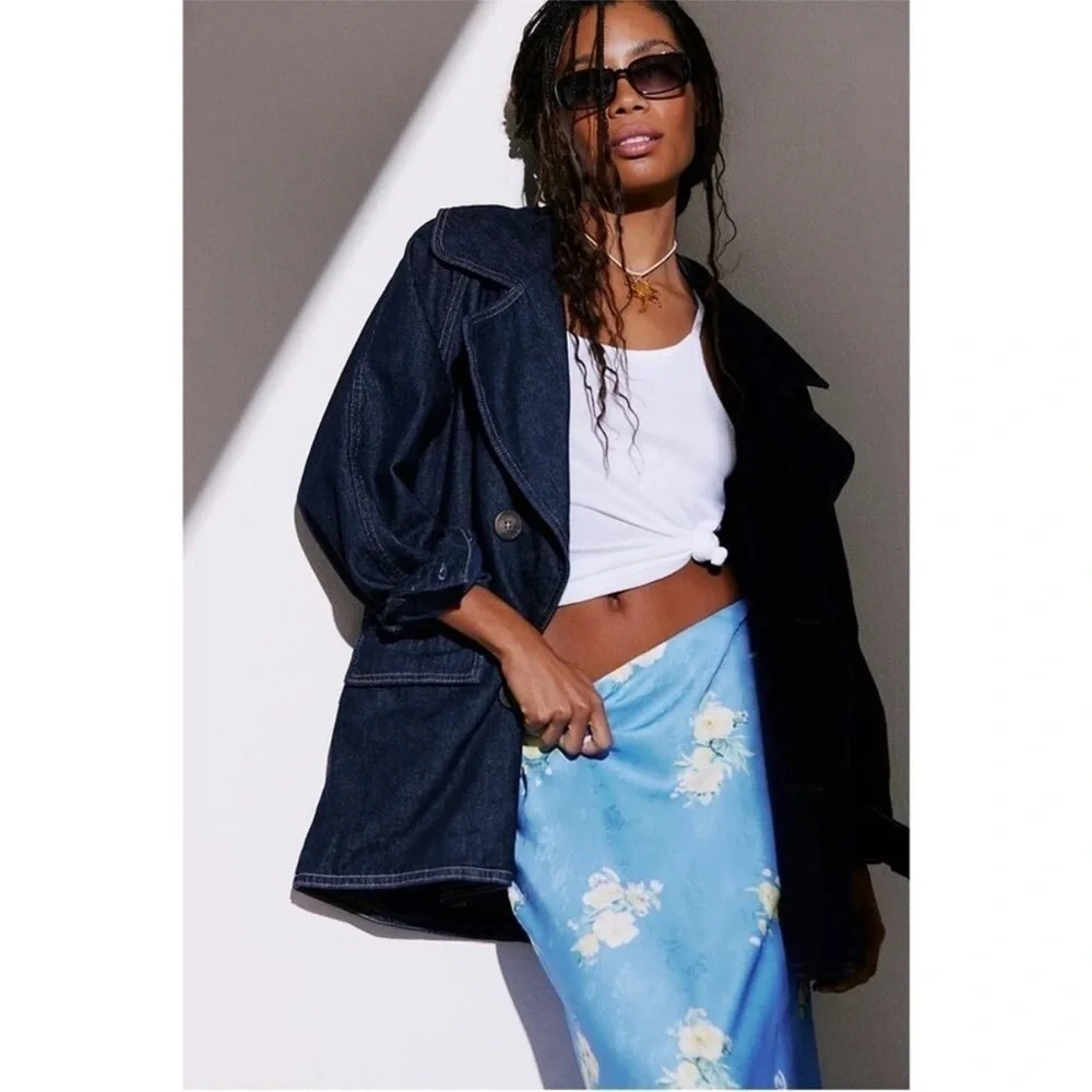 Free People Blazer Denim Car Coat in Rinse Wash