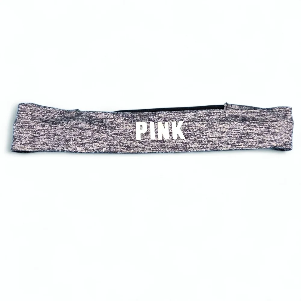 Victoria's Secret PINK Heathered Gray Black White Logo Headband Like New