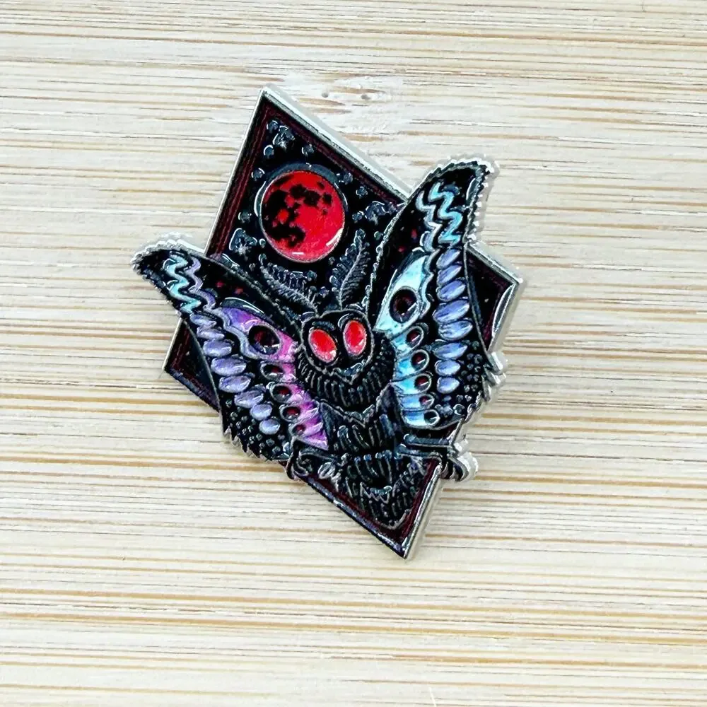 Gothic Death’s Head Moth Soft Enamel Pin Red Moon Occult Horror Lapel Badge