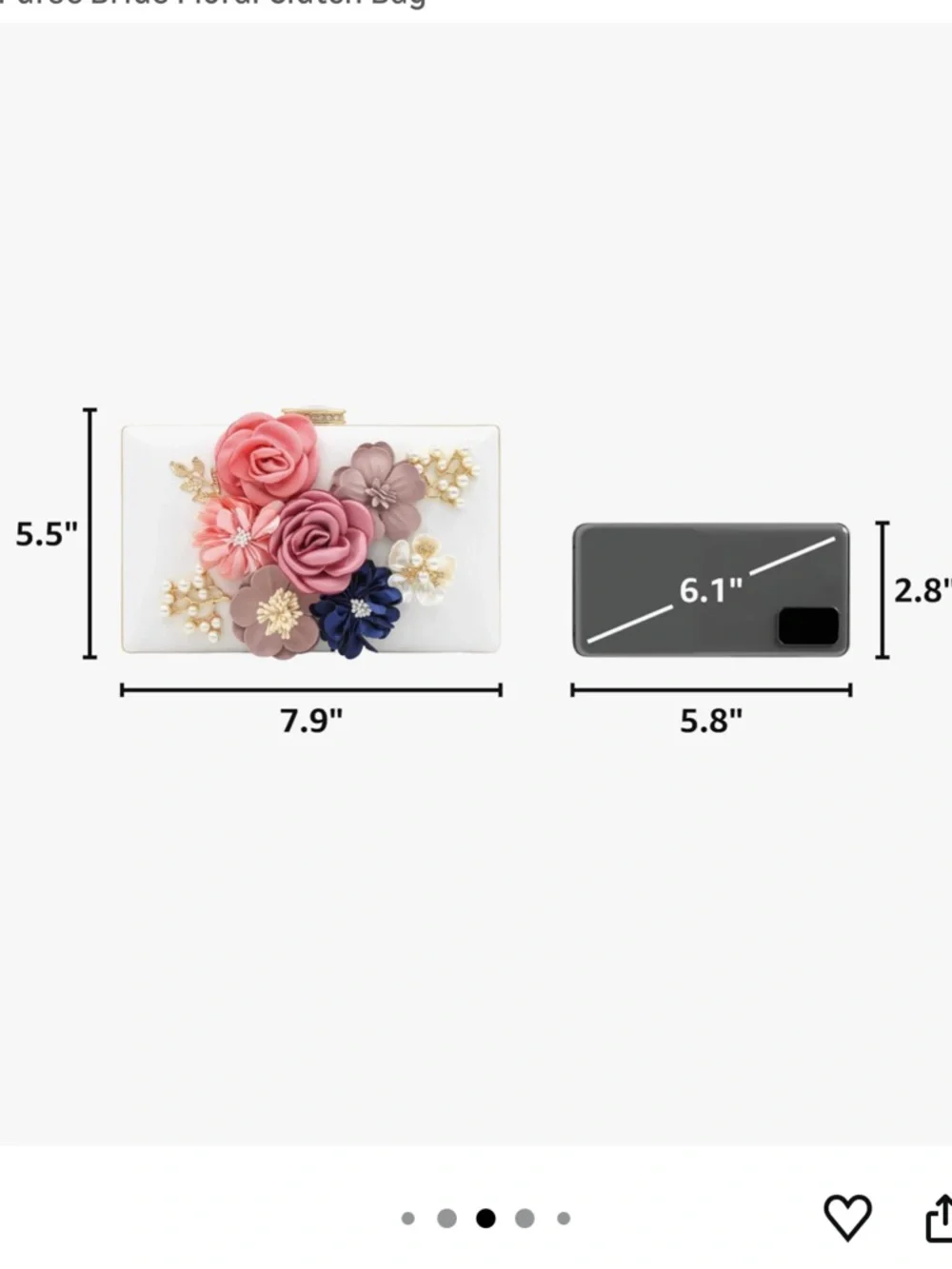Floral Appliqué Evening Clutch - White with Pink, Mauve & Navy Flowers