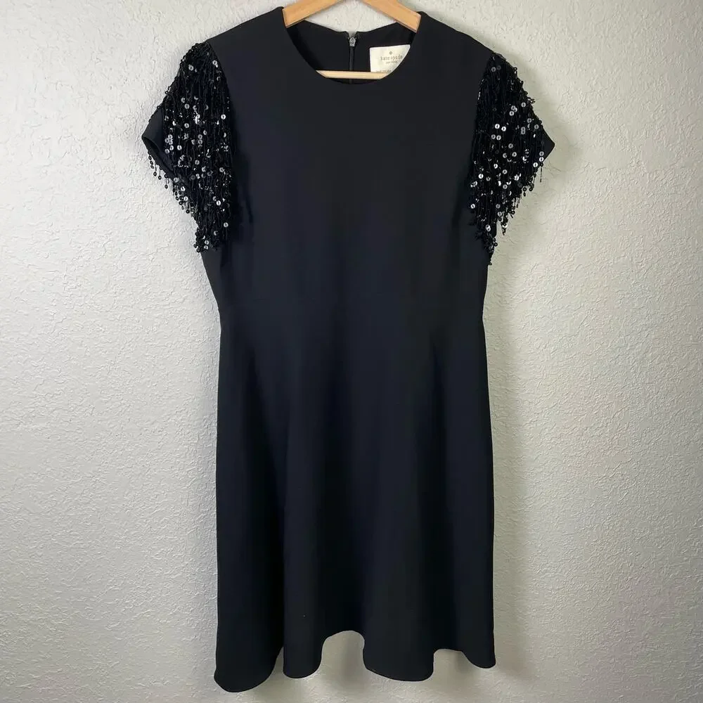 Kate Spade Fit & Flare Black‎ Sequin Sleeve Dress