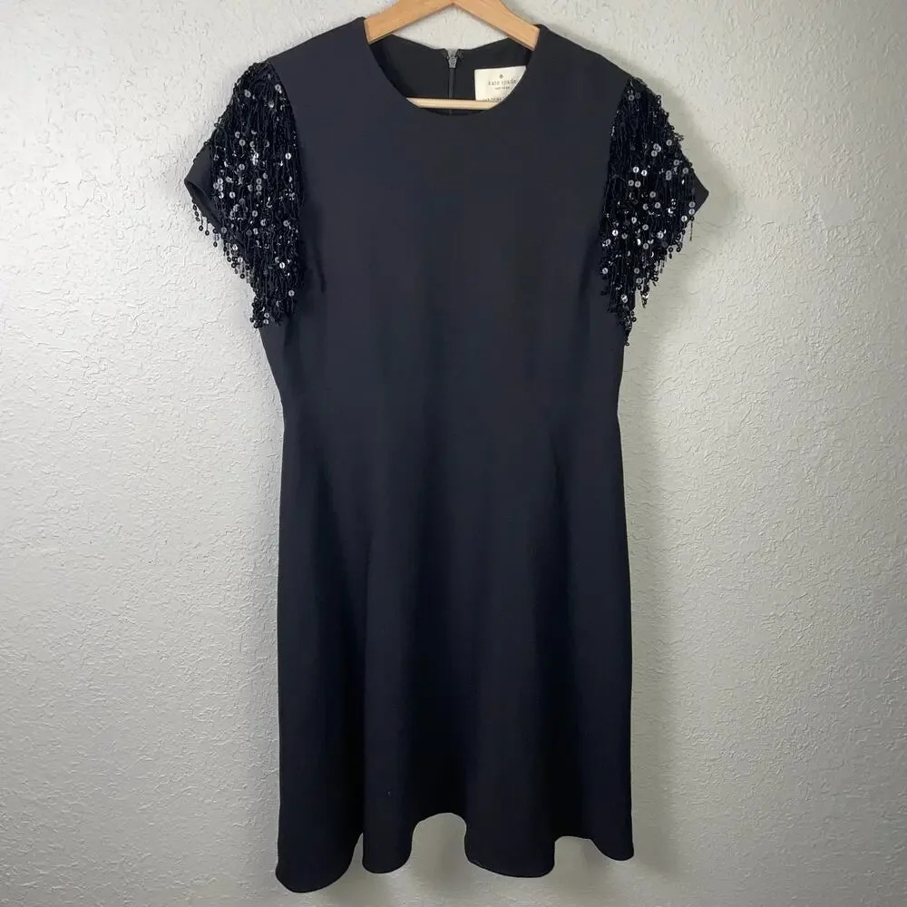 Kate Spade Fit & Flare Black‎ Sequin Sleeve Dress