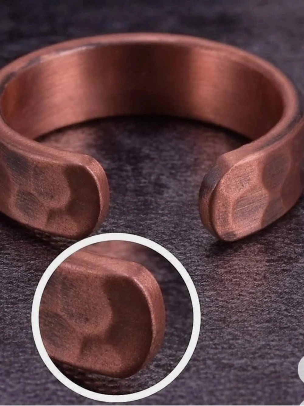 NWT No Label Unisex Hammered Design Copper Adjustable Cuff Ring