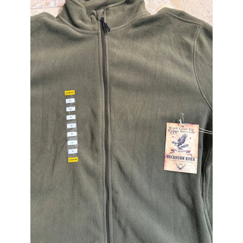 NWT Buckhorn River Mens XL Fleece Full Zip Jacket Olive Green Mock Neck