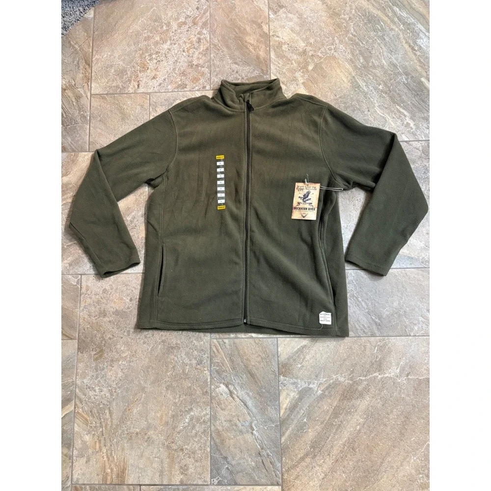 NWT Buckhorn River Mens XL Fleece Full Zip Jacket Olive Green Mock Neck