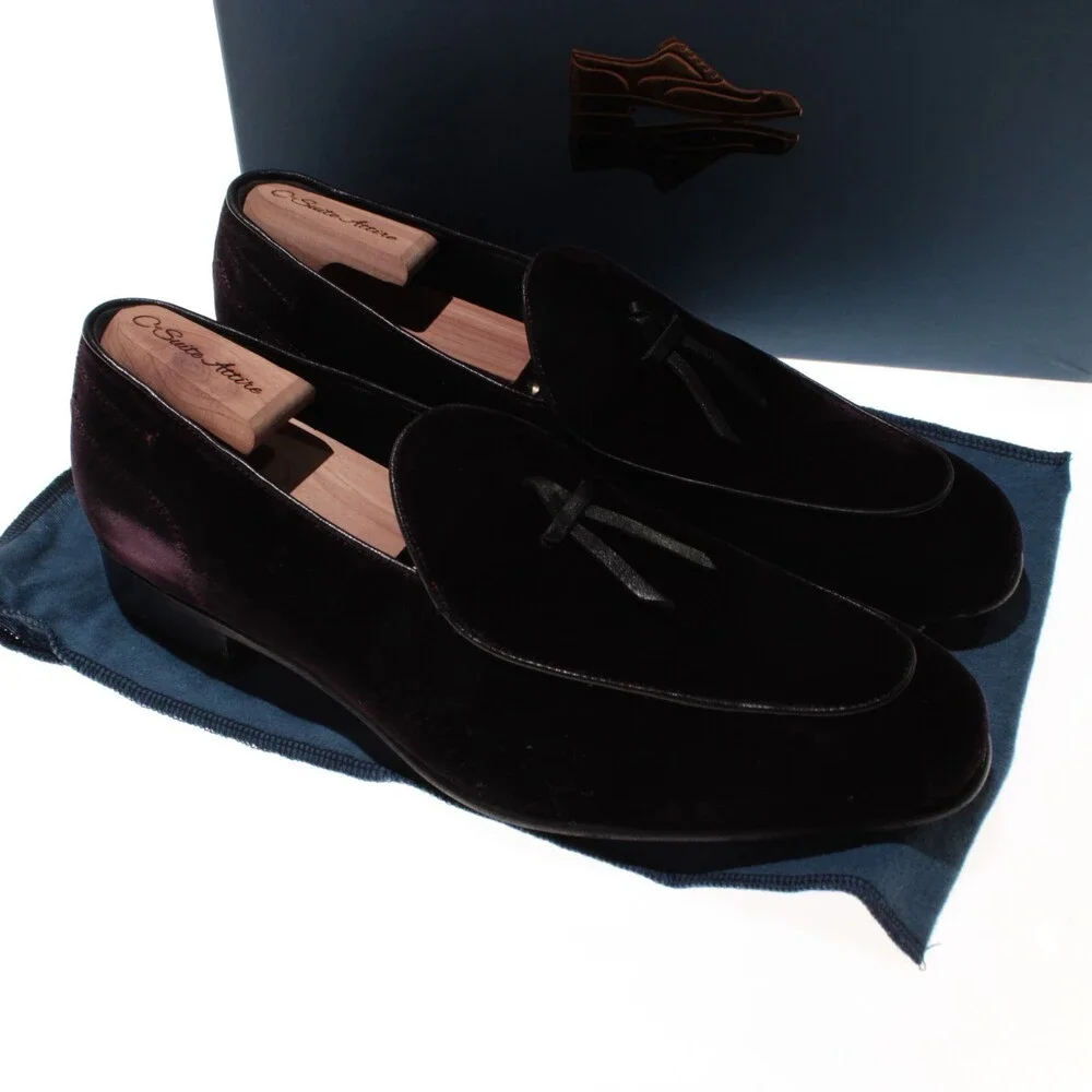 Di Bianco NWB Tasseled Slip On Loafers Size 9 US in Dark Purple Velvet