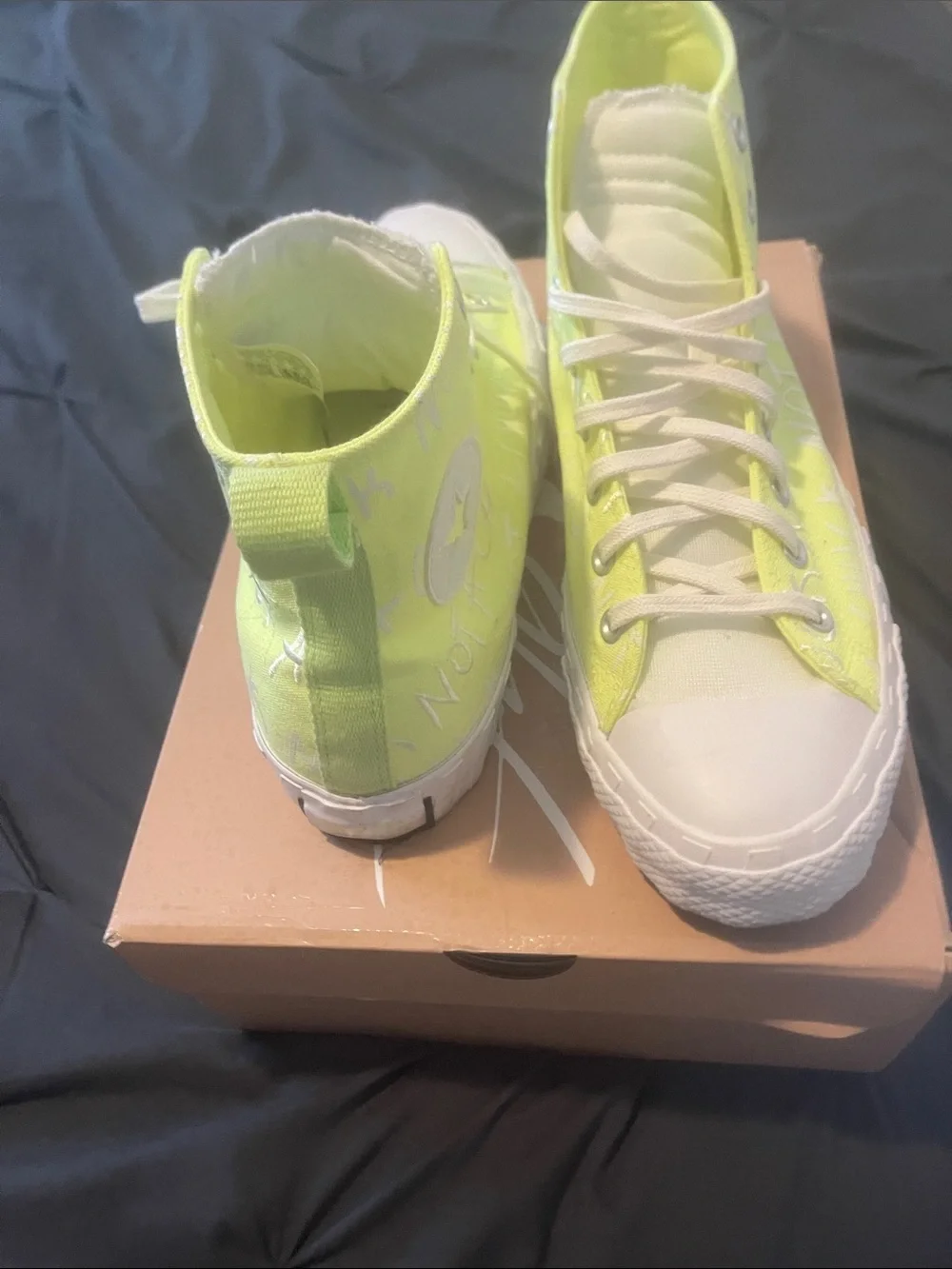 Converse High-Top Sneaker in Neon Yellow and White