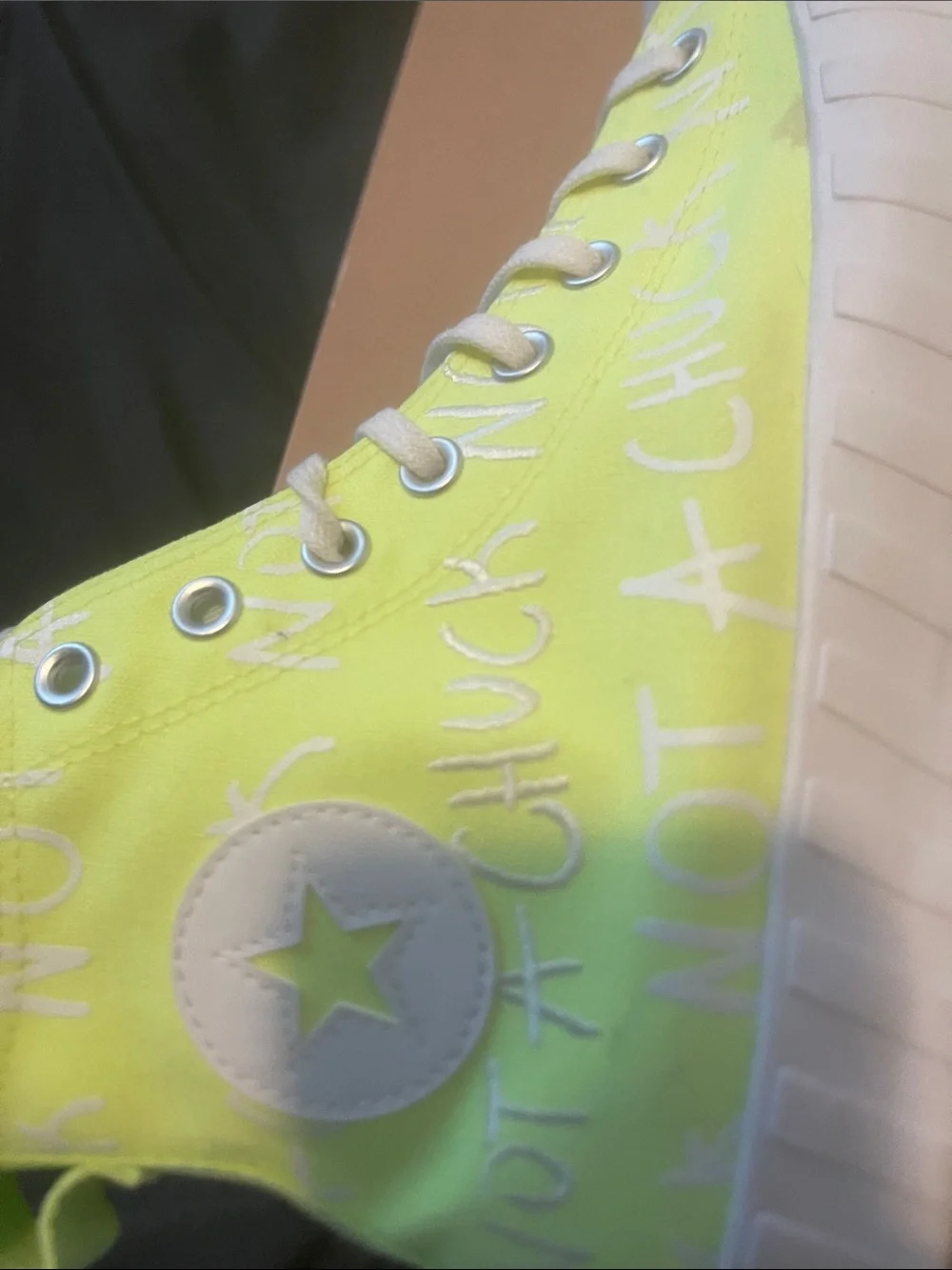 Converse High-Top Sneaker in Neon Yellow and White