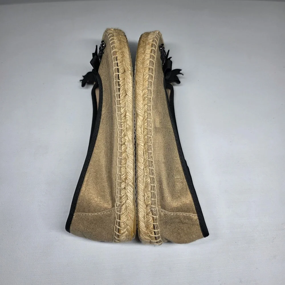 Simply Vera Vera Wang Gold Espadrille Flats Beaded Bow Ballet Shoes Womens 8