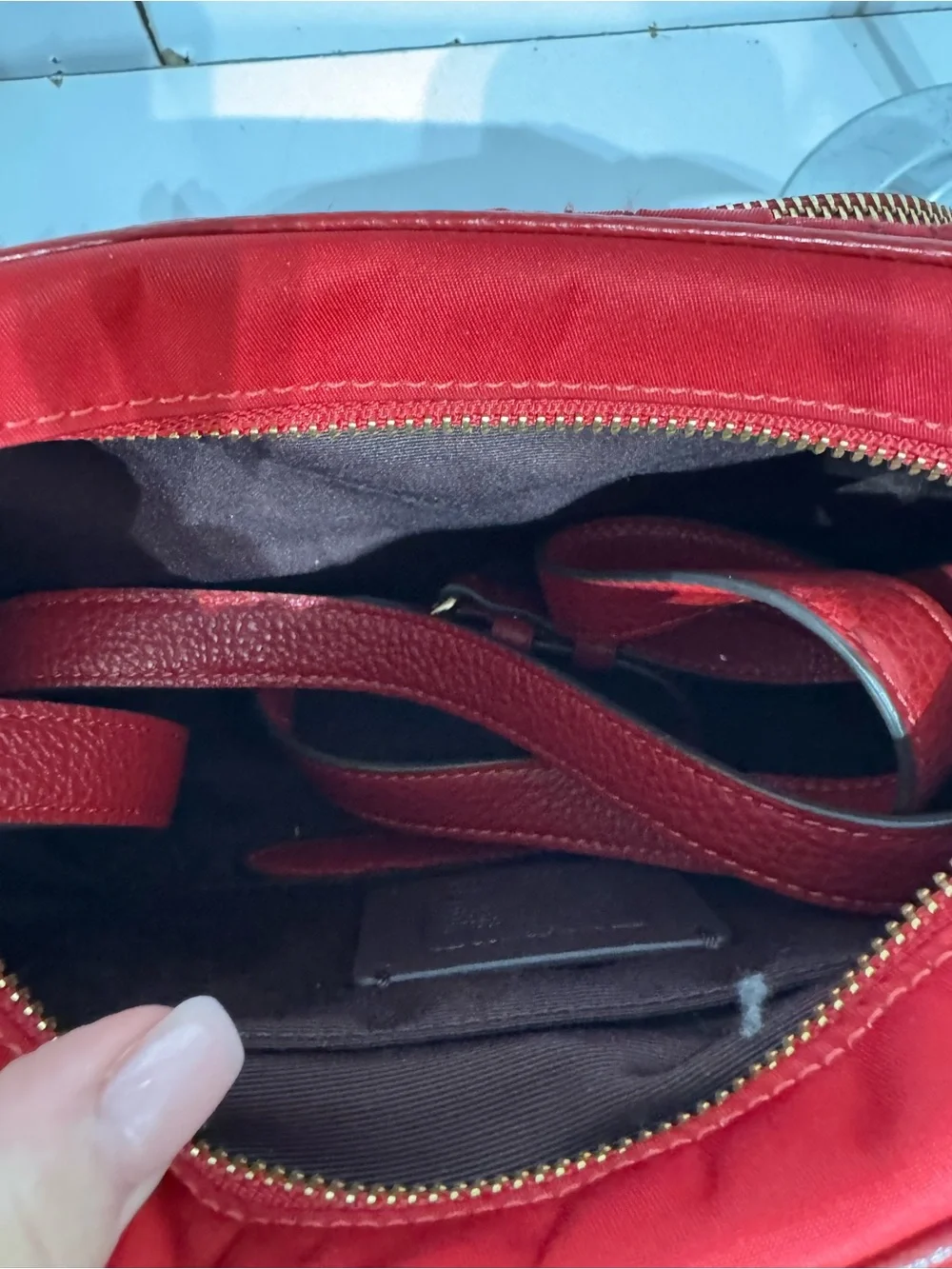 Coach court Red Pebbled Leather Crossbody Bag