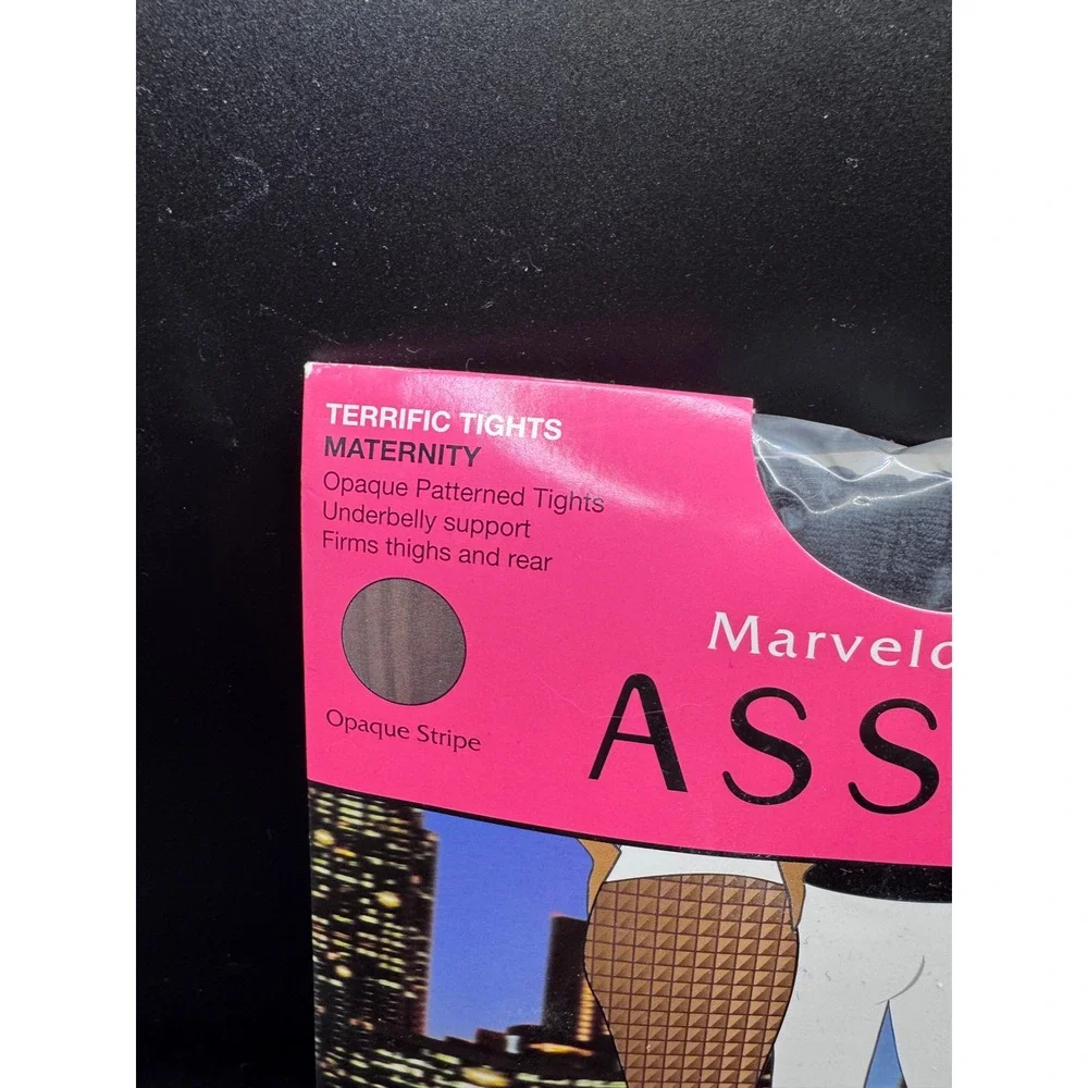 ASSETS by Sara Blakely Marvelous Mama Maternity Tights Black Opaque Stripe Sz 4