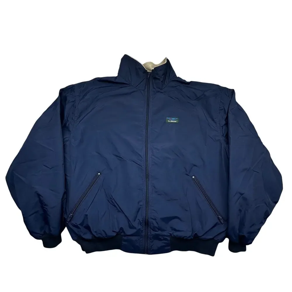 Vintage LL Bean Three Season Jacket Mens XXL Navy Lined Bomber Full Zip