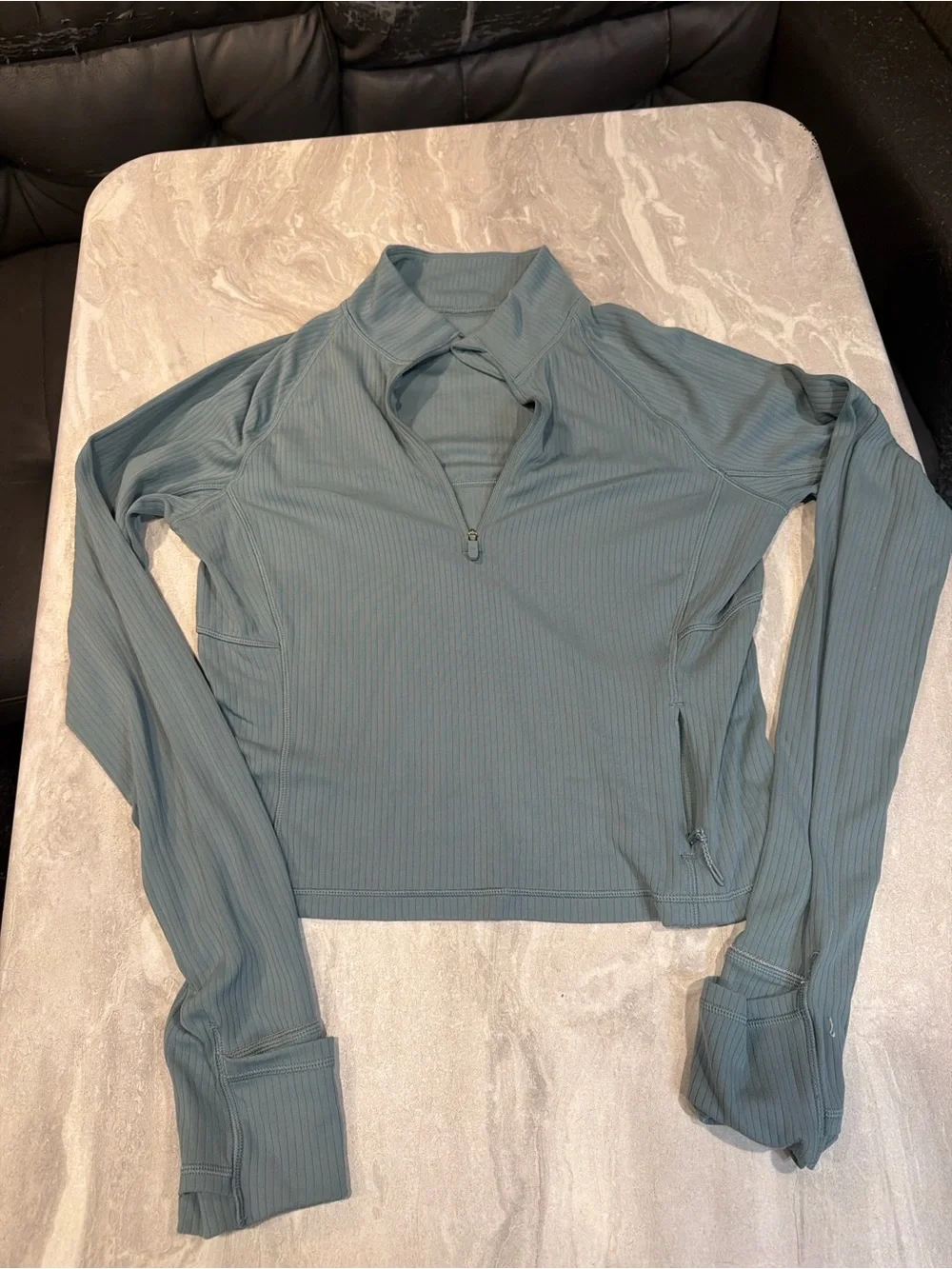 lululemon athletica Ribbed Quarter-Zip Top in Dusty Teal