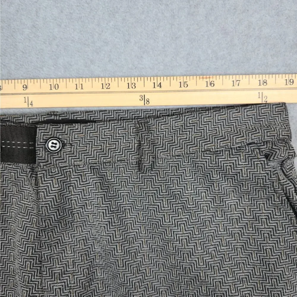 Mauvais 38 Louvre Gray Flat Front Shorts Logo Waistband Geometric Print Pattern