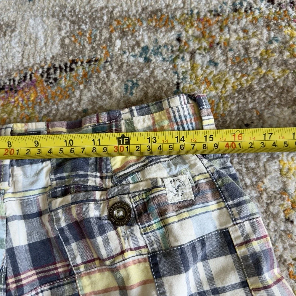 Vintage American Eagle Plaid Patchwork Shorts Size 30 Prep Fit Multicolor