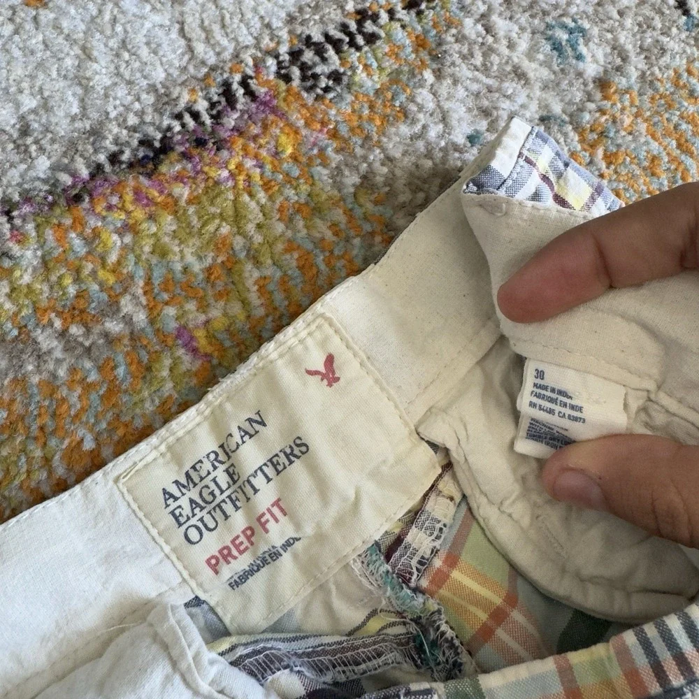 Vintage American Eagle Plaid Patchwork Shorts Size 30 Prep Fit Multicolor