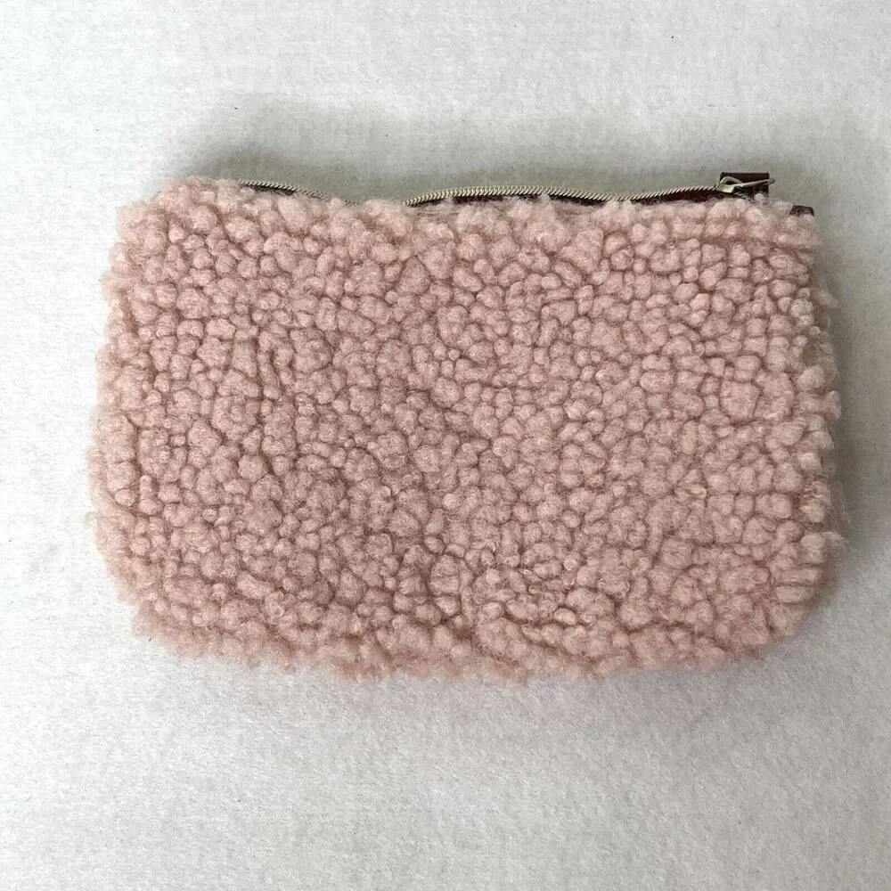 Pink Fuzzy Zip Makeup Bag