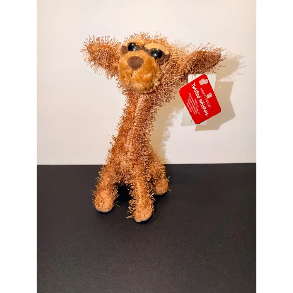 American Greetings Twisted Whiskers Long Neck Dog Plush Brown Shaggy 2005 NWT