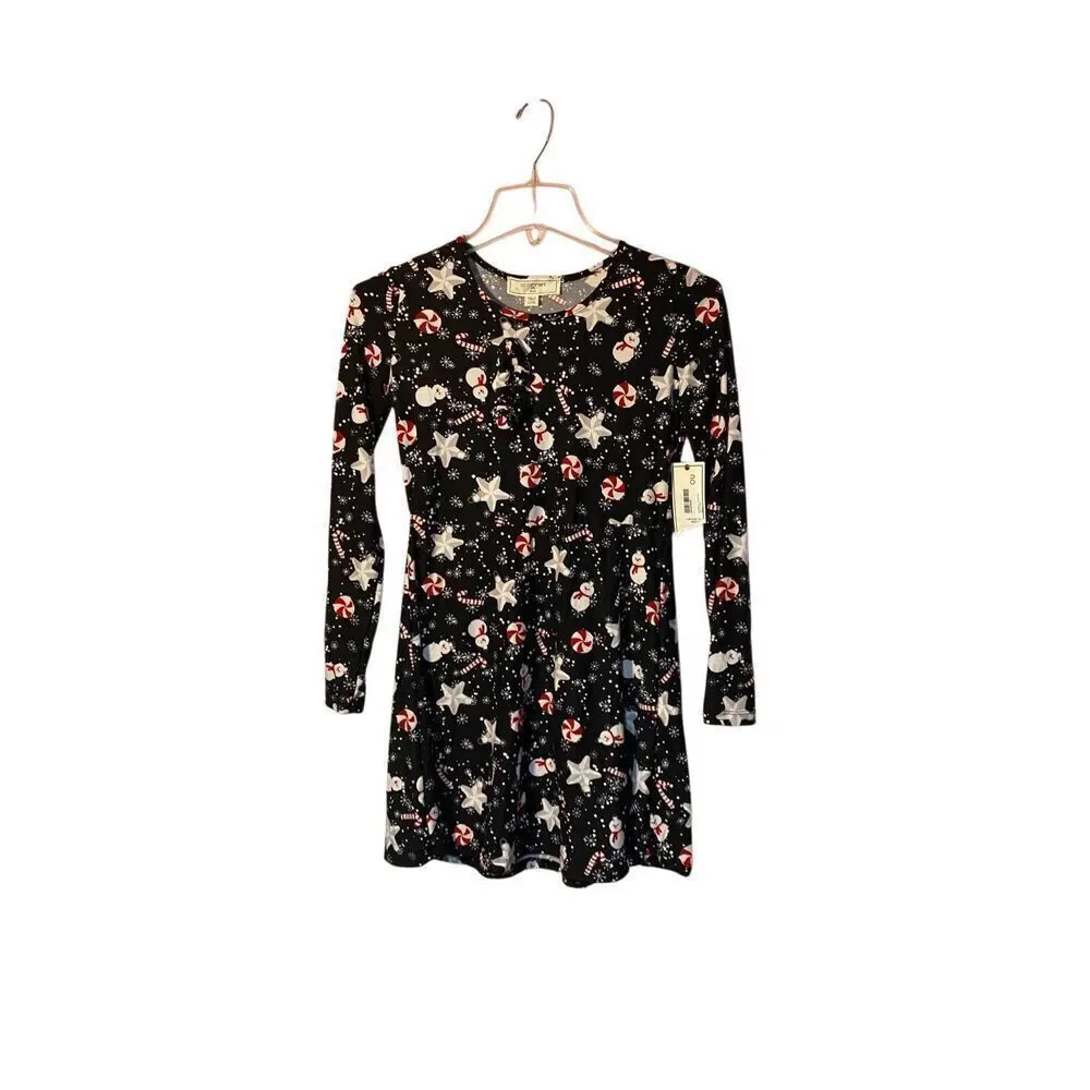 NWT no comment girls black snowman star candy dress with scrunchie S/L