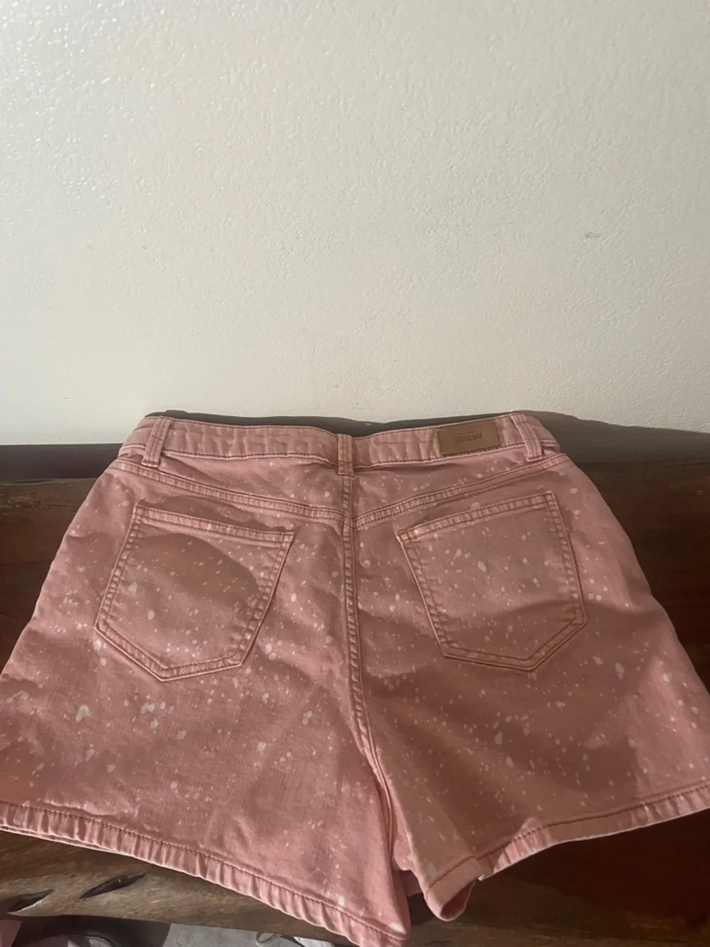 Kate Spade Saturday Paint Splatter Denim Shorts High Rise Size 12 Pink Coral