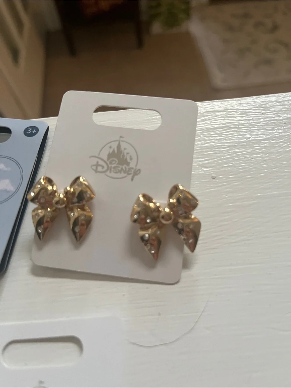 Disney Gold and Blue Castle Keychain with Coordinating Gold Jewelry Set. NEW