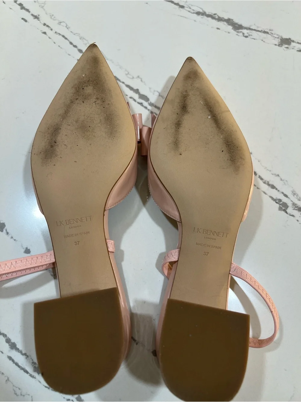 LK Bennett Patent Bow Pointed Slingback Heels in Blush Pink size 37 (6.5)