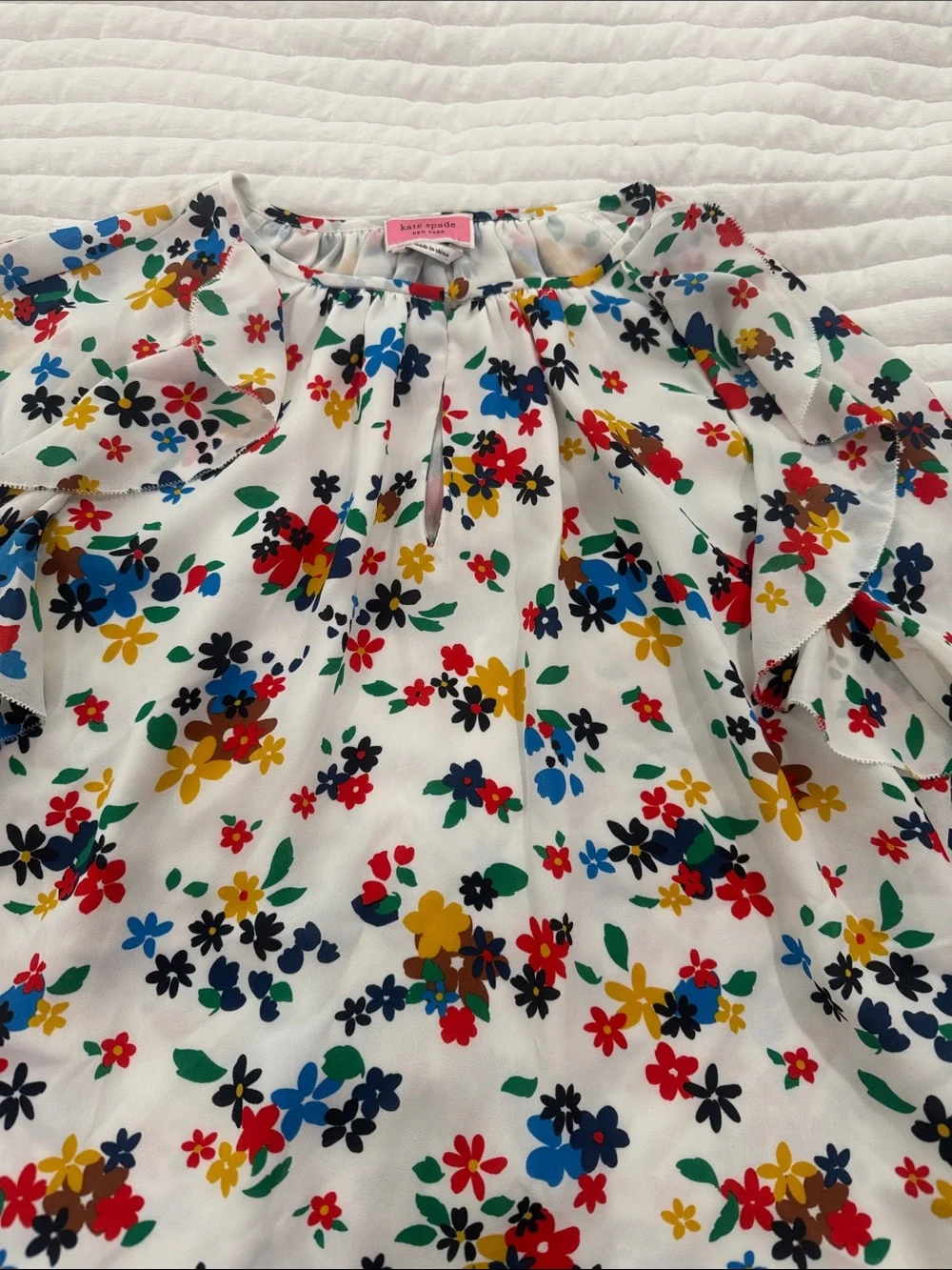 kate spade White Floral Print Blouse with Multicolor Flowers