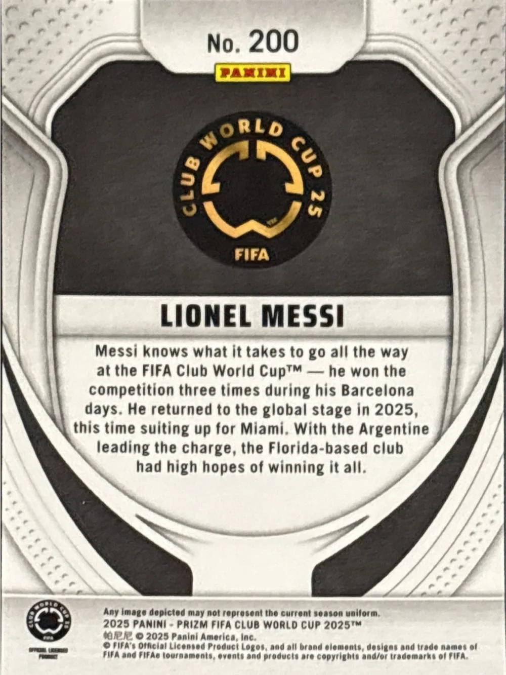 Panini Prizm Lionel Messi Miami Soccer Trading Card