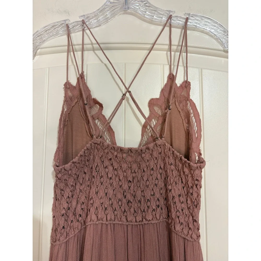 Free People Adella Maxi Dress Mauve Pink Boho Lace Crochet Ruffle Sm Coachella