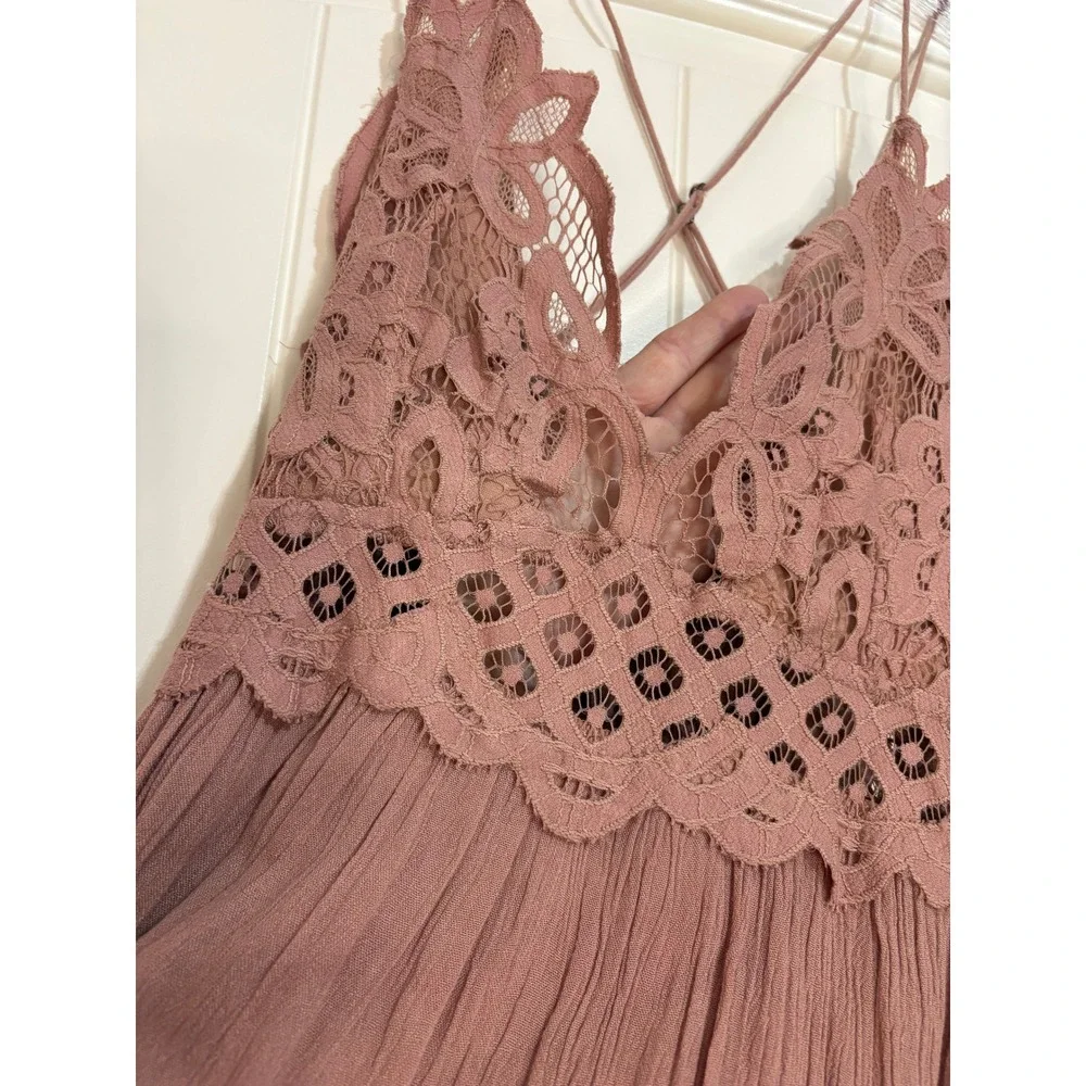 Free People Adella Maxi Dress Mauve Pink Boho Lace Crochet Ruffle Sm Coachella