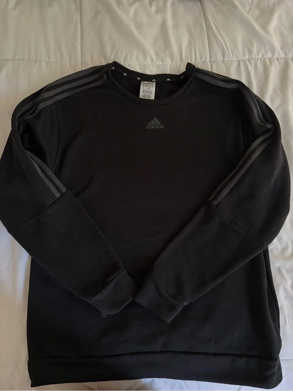adidas Black Crew Sweatshirt with Dark Grey Three-Stripes