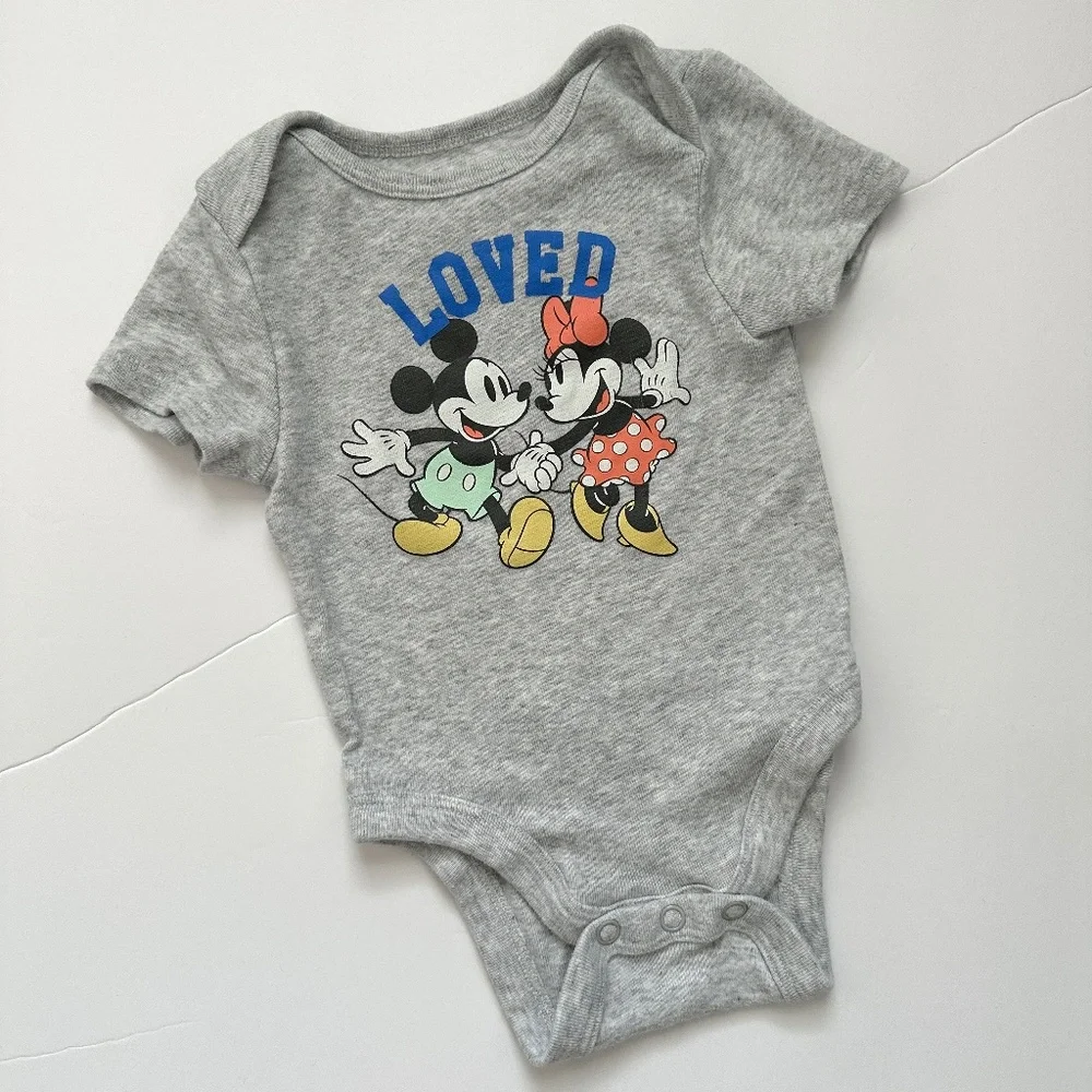 Gender Neutral Gray Disney Mickey and Minnie Onesie Size 3M