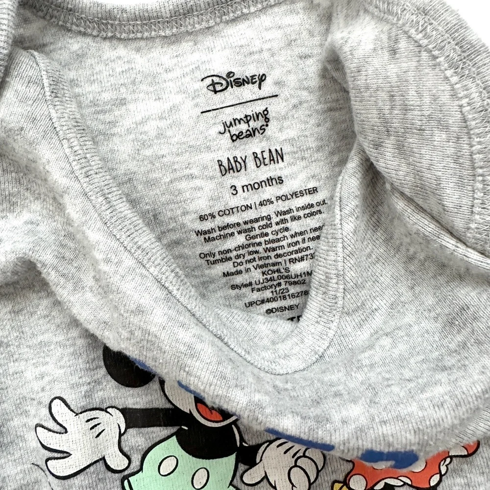 Gender Neutral Gray Disney Mickey and Minnie Onesie Size 3M