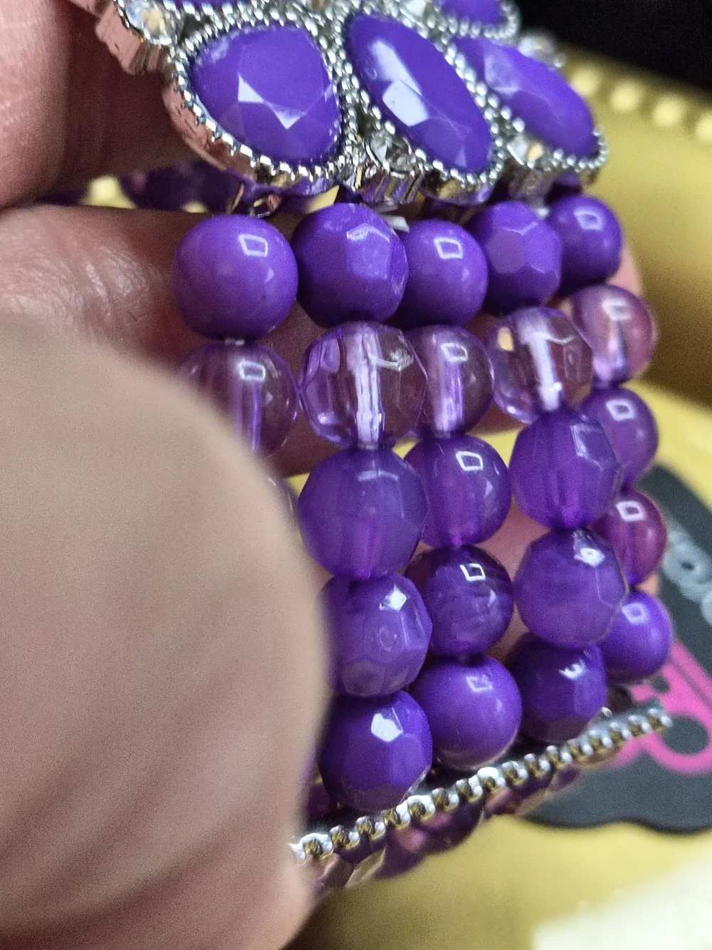 Purple Beaded Floral Stretch Bracelet/Earrings