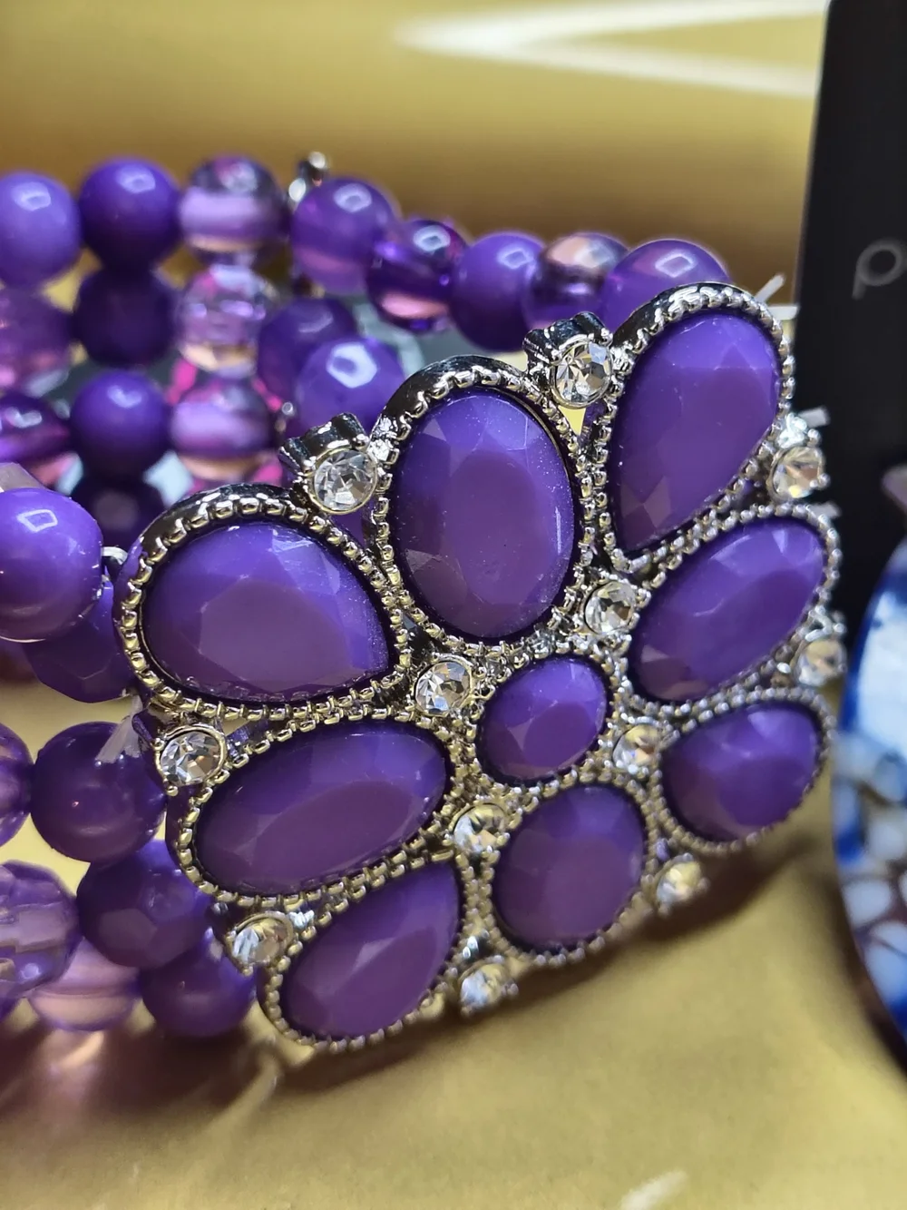 Purple Beaded Floral Stretch Bracelet/Earrings