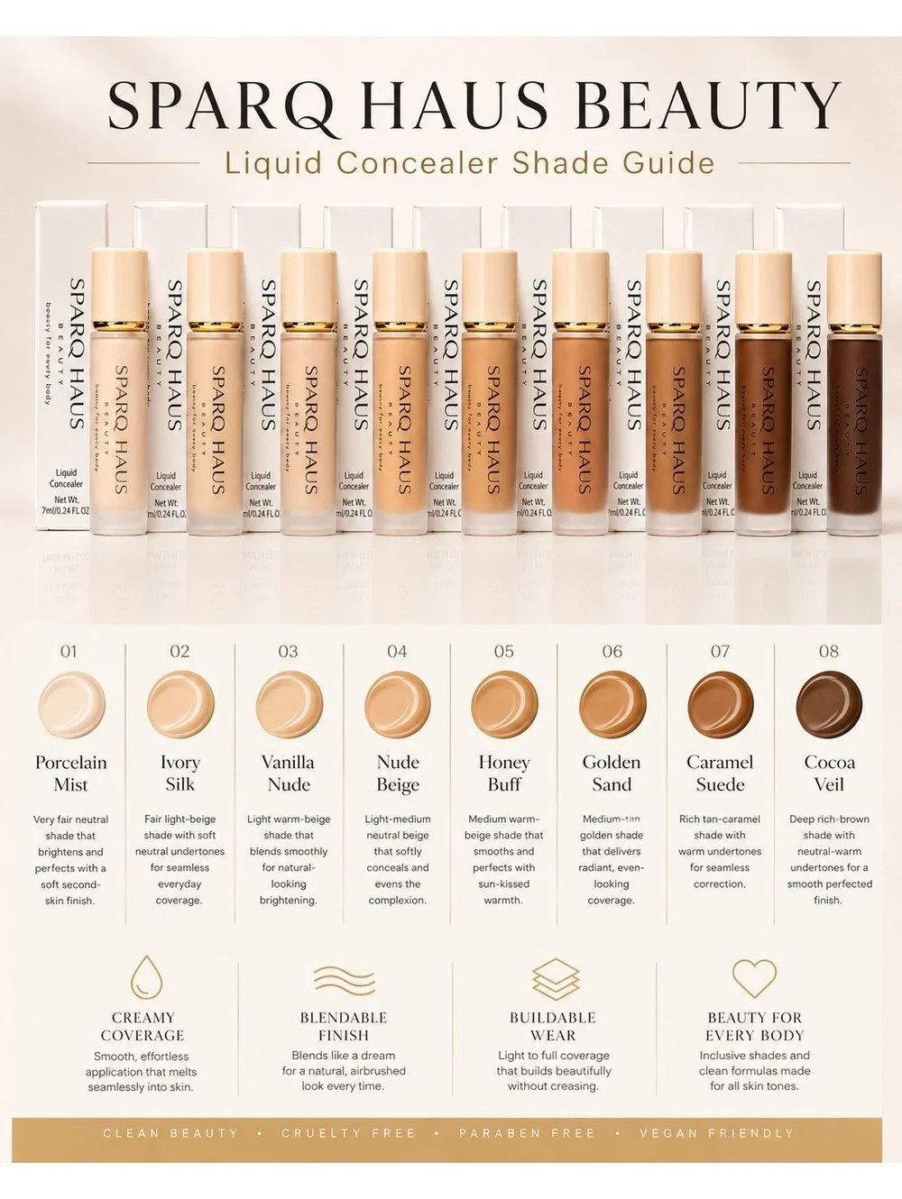 Sparq Haus Beauty Liquid Concealer in Golden Sand - Medium-Tan Shade