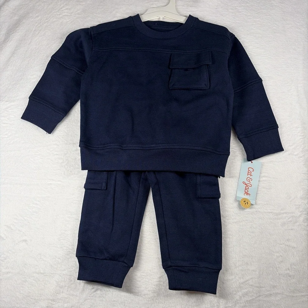 Cat & Jack Navy 2-Piece Sweatshirt & Pants Set 2T Flexible Drawstring Pockets