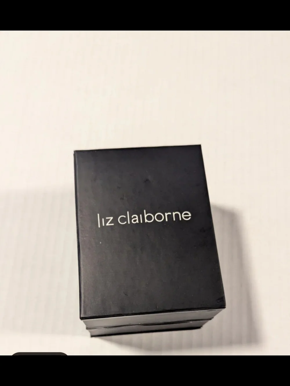 Liz Claiborne Silver-Tone Rectangular Watch with Black Leather Strap